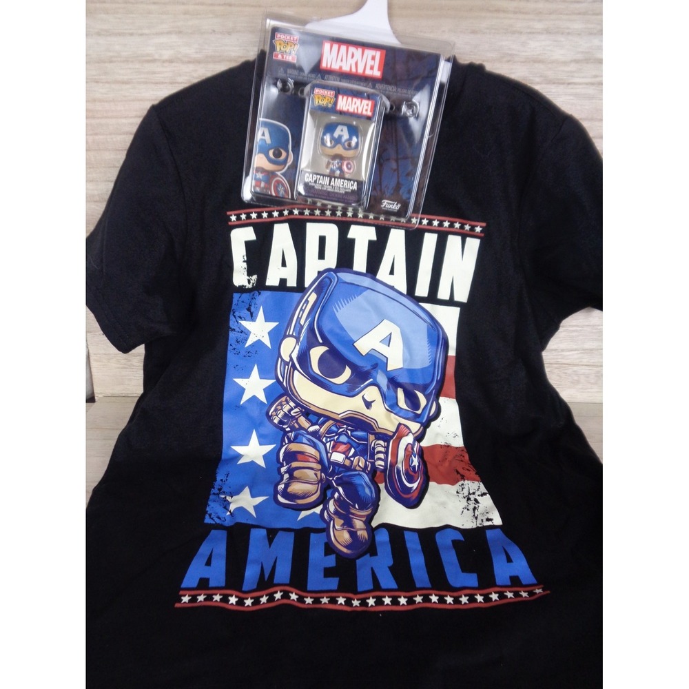 Marvel Captain‎ America T-Shirt With Funko Pocket Pop Youth Small